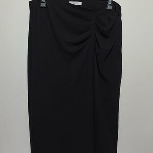 Nine West‎ Women's Black Ruched Front Side Zip Solid Midi Pencil Skirt Medium